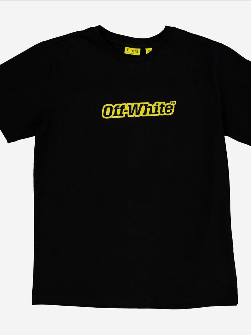 Off White T shirt kids large 14/16 New with tags black Yellow 100% cotton